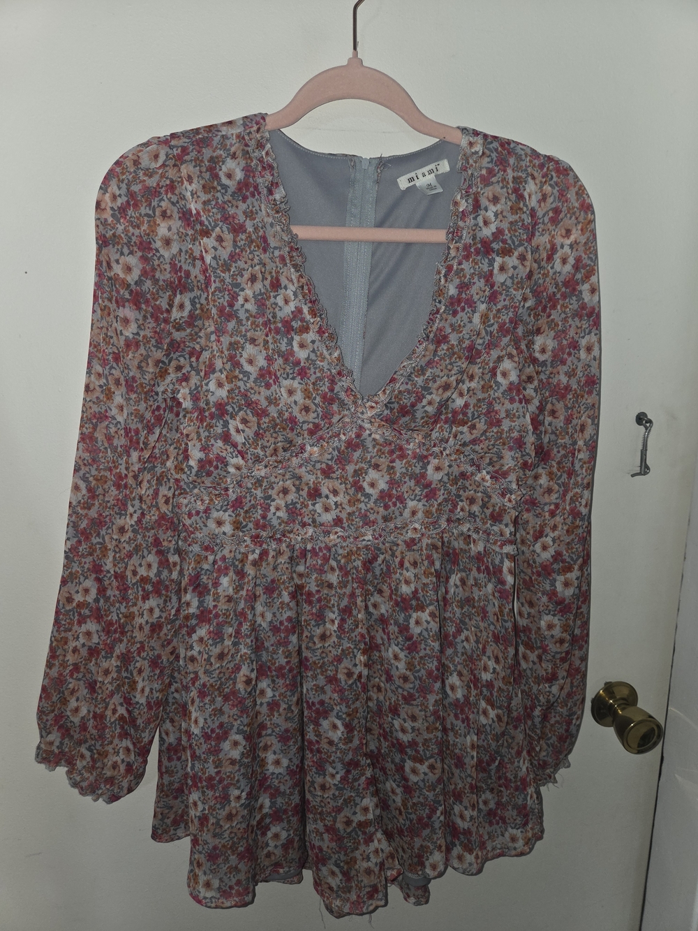 miami Floral V-Neck Long Sleeve Romper — Multicolor
